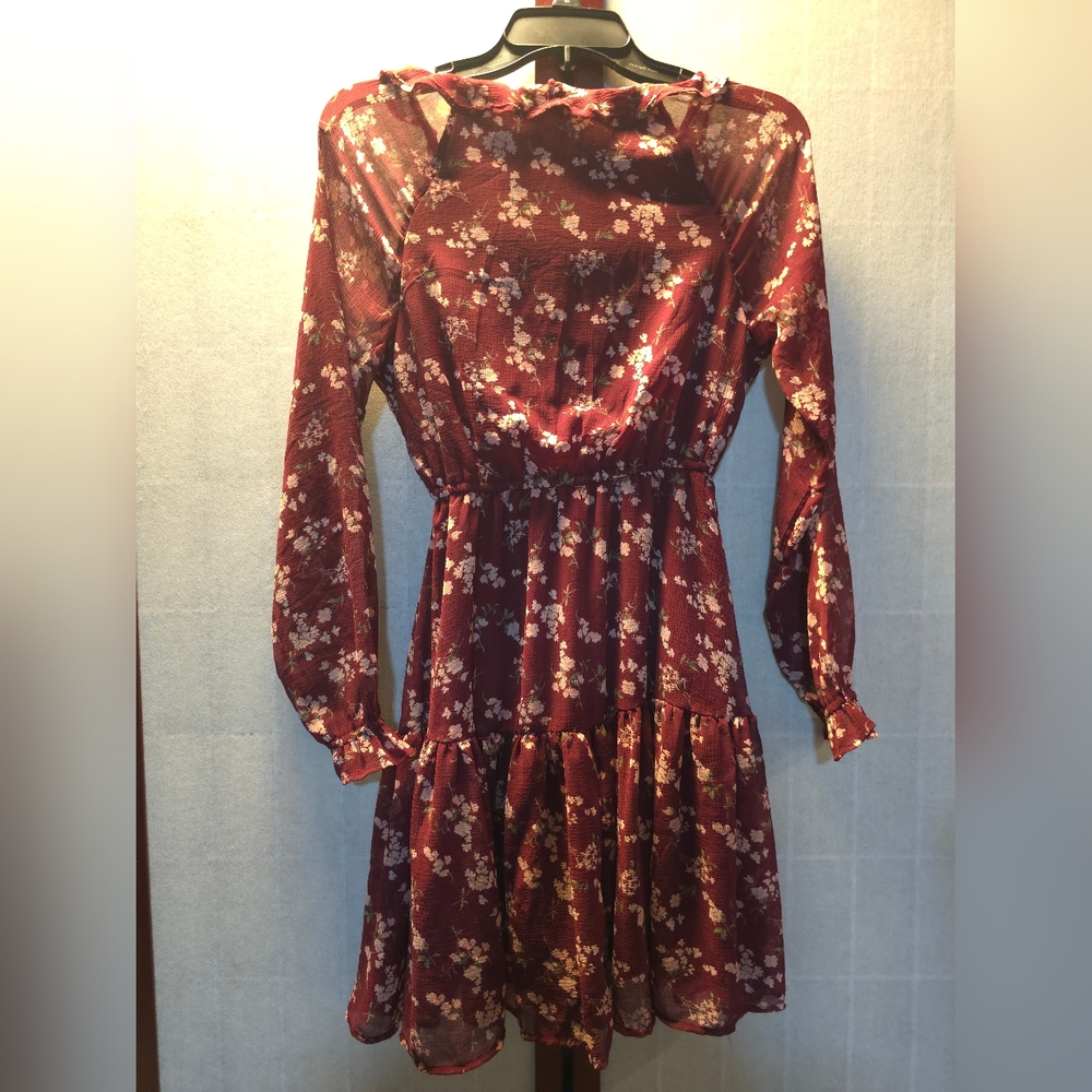 Floral Burgundy Long Sleeve Dress - Picture 3 of 8